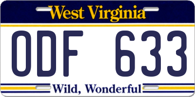 WV license plate ODF633