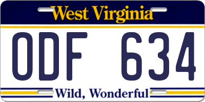 WV license plate ODF634