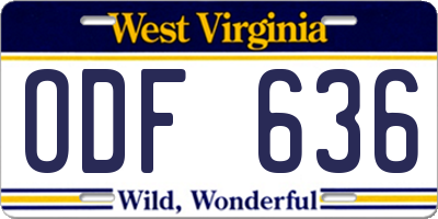WV license plate ODF636