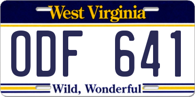 WV license plate ODF641