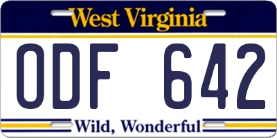 WV license plate ODF642