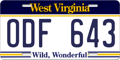 WV license plate ODF643