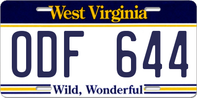 WV license plate ODF644