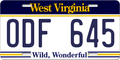 WV license plate ODF645