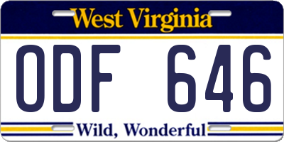 WV license plate ODF646