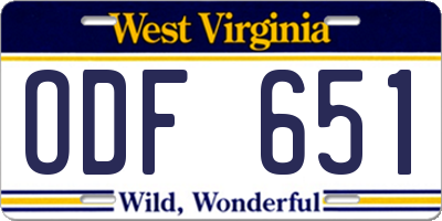 WV license plate ODF651