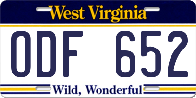 WV license plate ODF652
