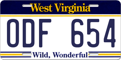 WV license plate ODF654