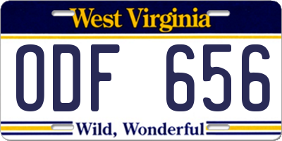 WV license plate ODF656