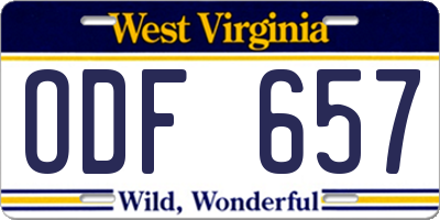 WV license plate ODF657