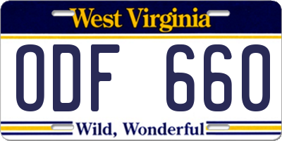 WV license plate ODF660