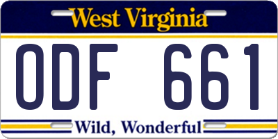 WV license plate ODF661