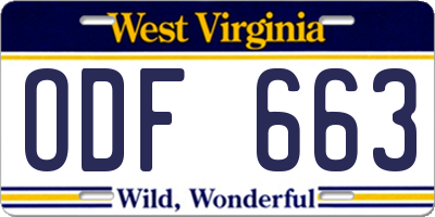 WV license plate ODF663