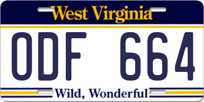 WV license plate ODF664