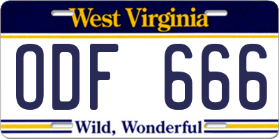 WV license plate ODF666