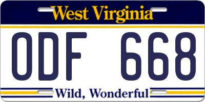 WV license plate ODF668