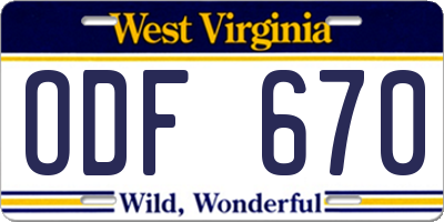 WV license plate ODF670