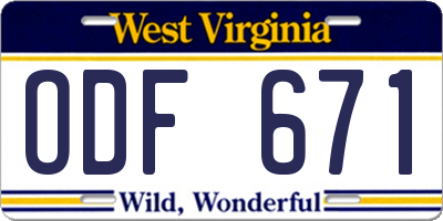 WV license plate ODF671
