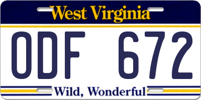 WV license plate ODF672