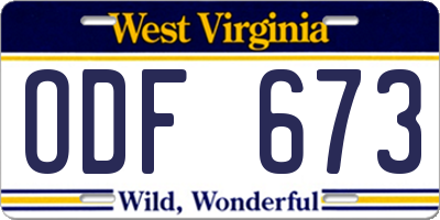 WV license plate ODF673