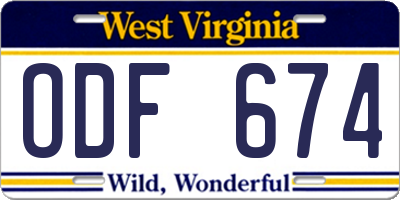 WV license plate ODF674