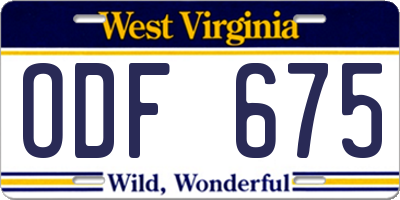 WV license plate ODF675