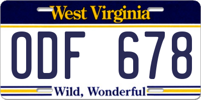 WV license plate ODF678