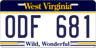 WV license plate ODF681