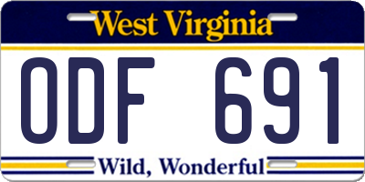 WV license plate ODF691