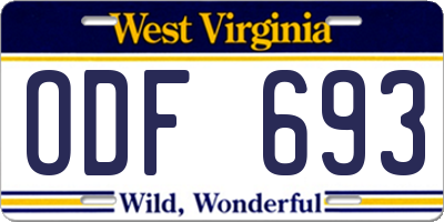 WV license plate ODF693