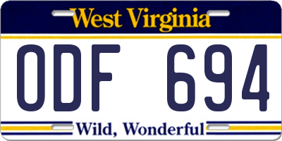 WV license plate ODF694