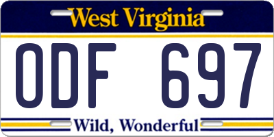 WV license plate ODF697