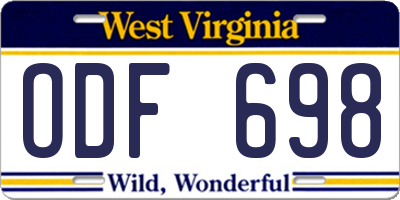 WV license plate ODF698
