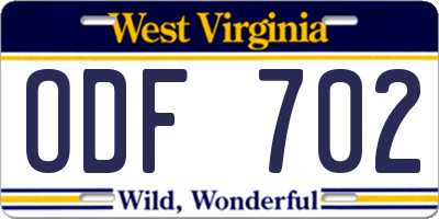 WV license plate ODF702