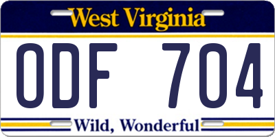WV license plate ODF704