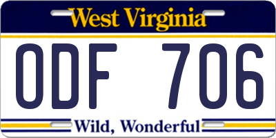 WV license plate ODF706