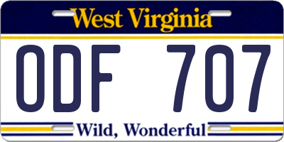 WV license plate ODF707
