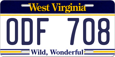 WV license plate ODF708