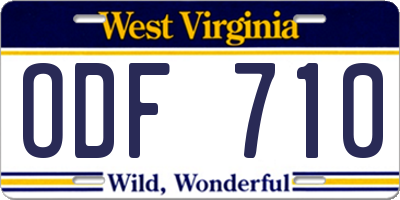 WV license plate ODF710