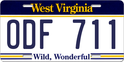 WV license plate ODF711
