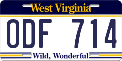WV license plate ODF714