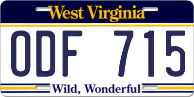WV license plate ODF715