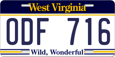 WV license plate ODF716