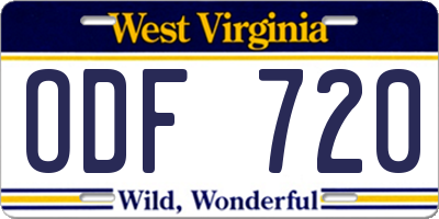 WV license plate ODF720