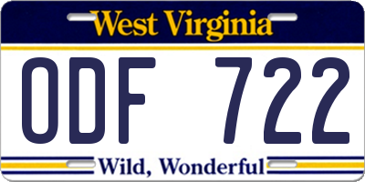 WV license plate ODF722