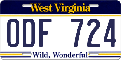WV license plate ODF724