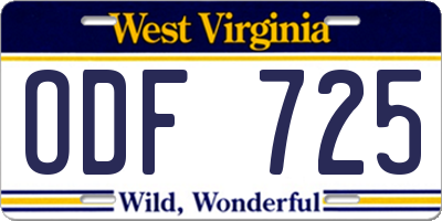 WV license plate ODF725