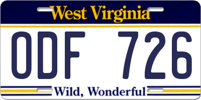 WV license plate ODF726
