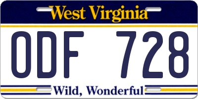 WV license plate ODF728