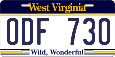 WV license plate ODF730